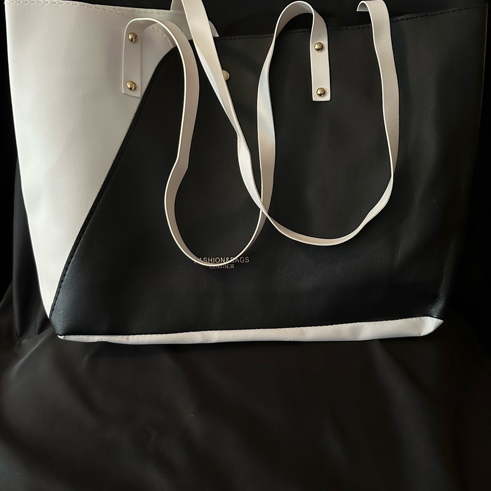 Pleather Black & White Tote